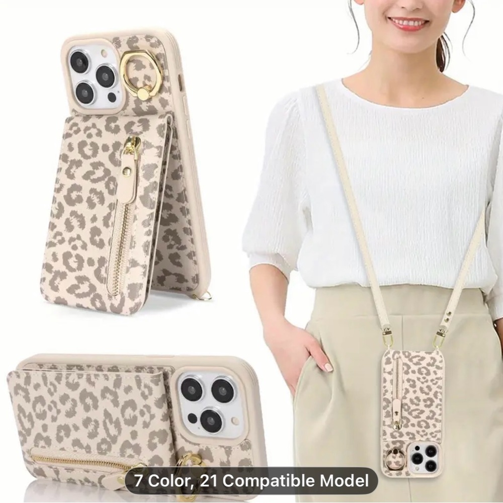 Leopard Print iPhone 14 Pro Case with Card Holder - Picture 2 of 3